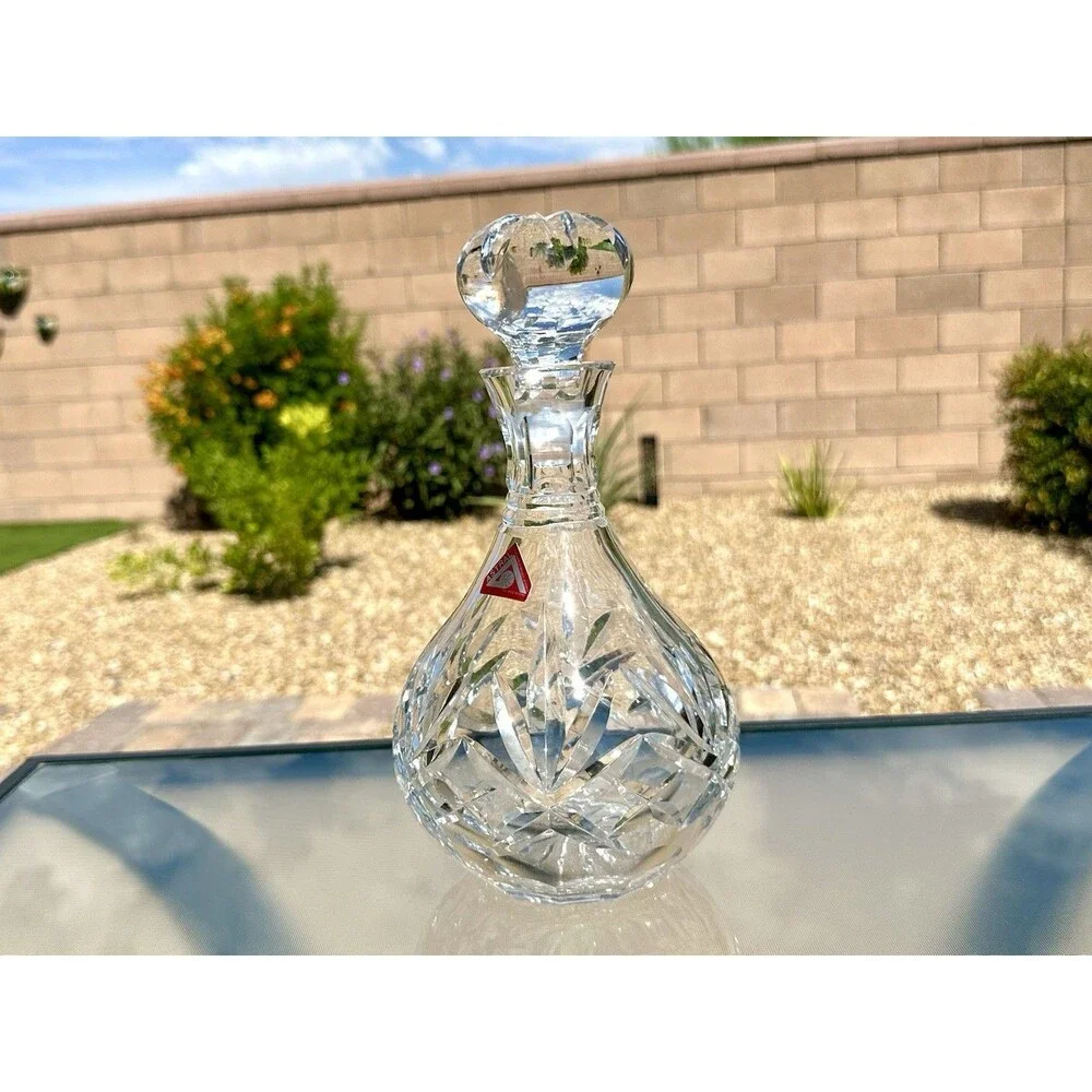 Astral Crystal Decanter Cut Glass Starburst Pattern w Stopper Vintage Barware